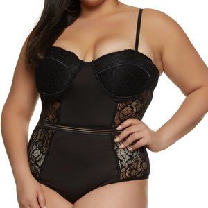 Sexy Floral Lace Cut Out Back Convertible Bodysuit Padded Bra rave festival